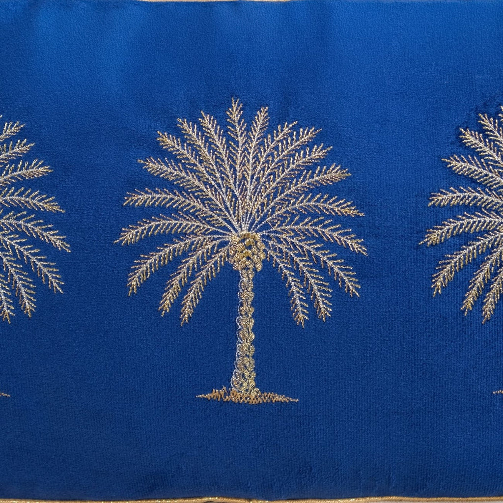 Midnight Palms Embroidered Velvet Cushion Cover 50x30cm