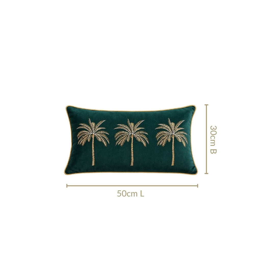 Emerald Palm Velvet Embroidered Cushion Cover 50x30cm