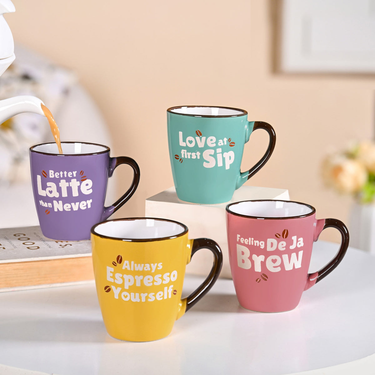 Puntastic Quotes Ceramic Coffee Mug Set Of 4 210ml
