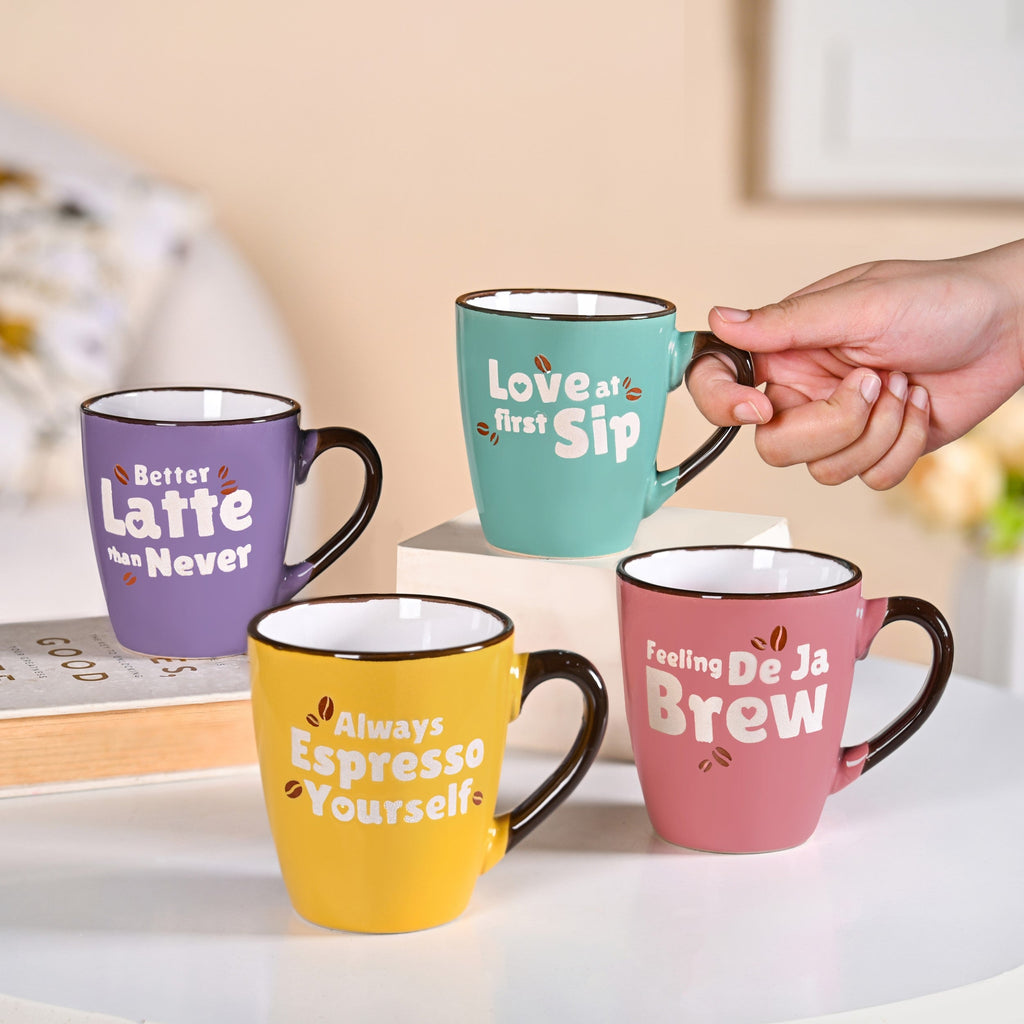 Puntastic Quotes Ceramic Coffee Mug Set Of 4 210ml