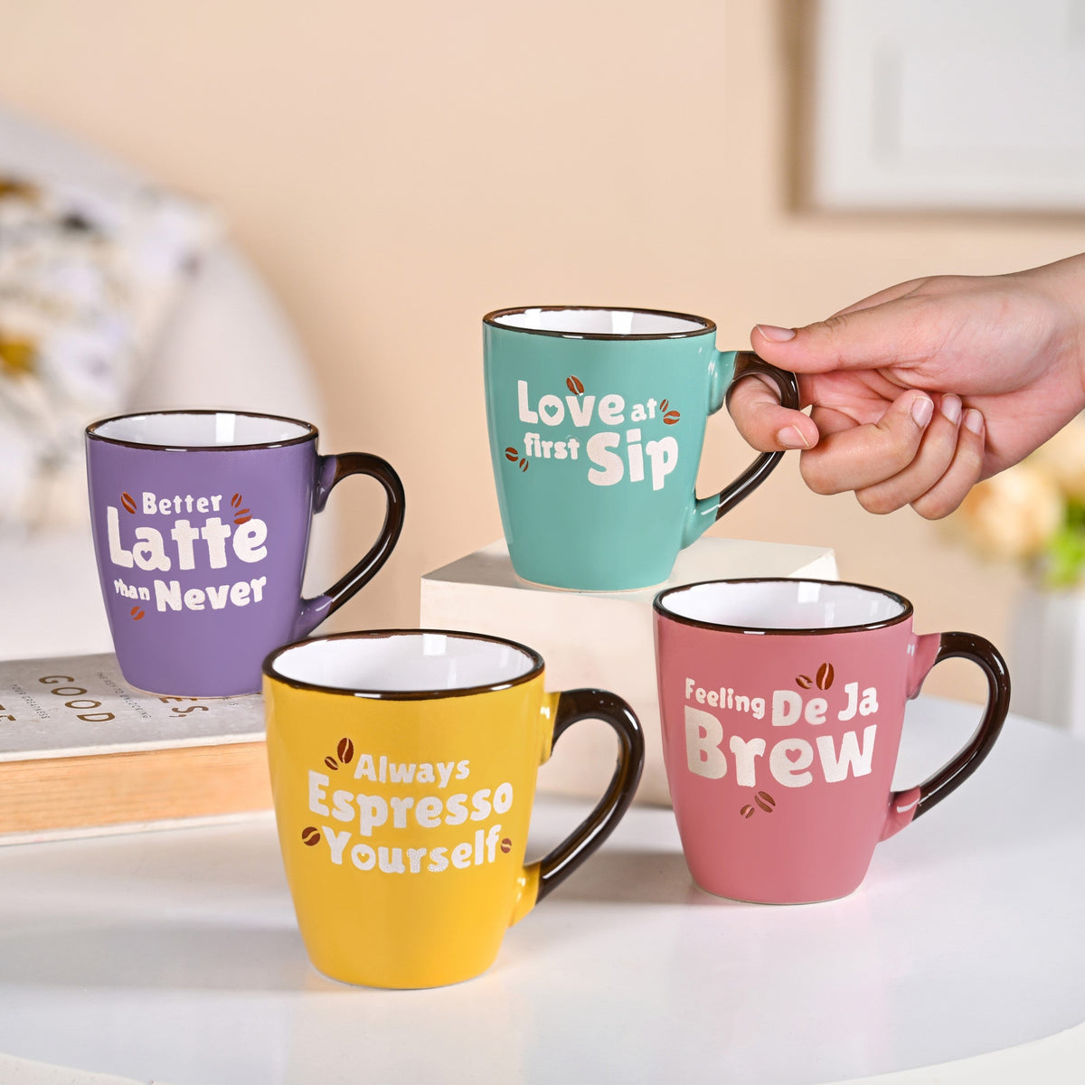 Puntastic Quotes Ceramic Coffee Mug Set Of 4 210ml