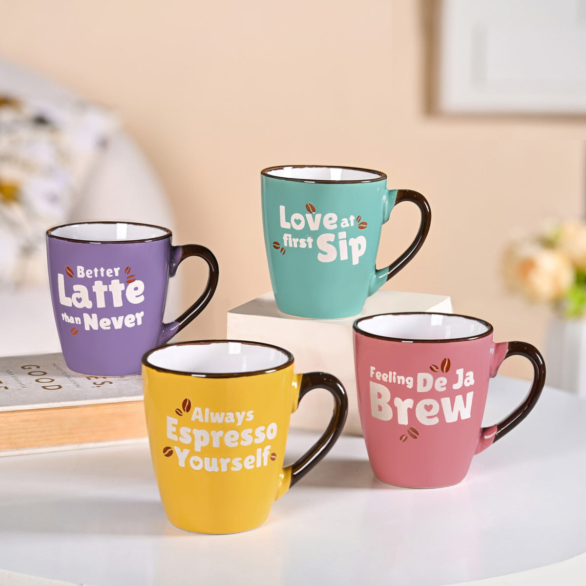 Puntastic Quotes Ceramic Coffee Mug Set Of 4 210ml