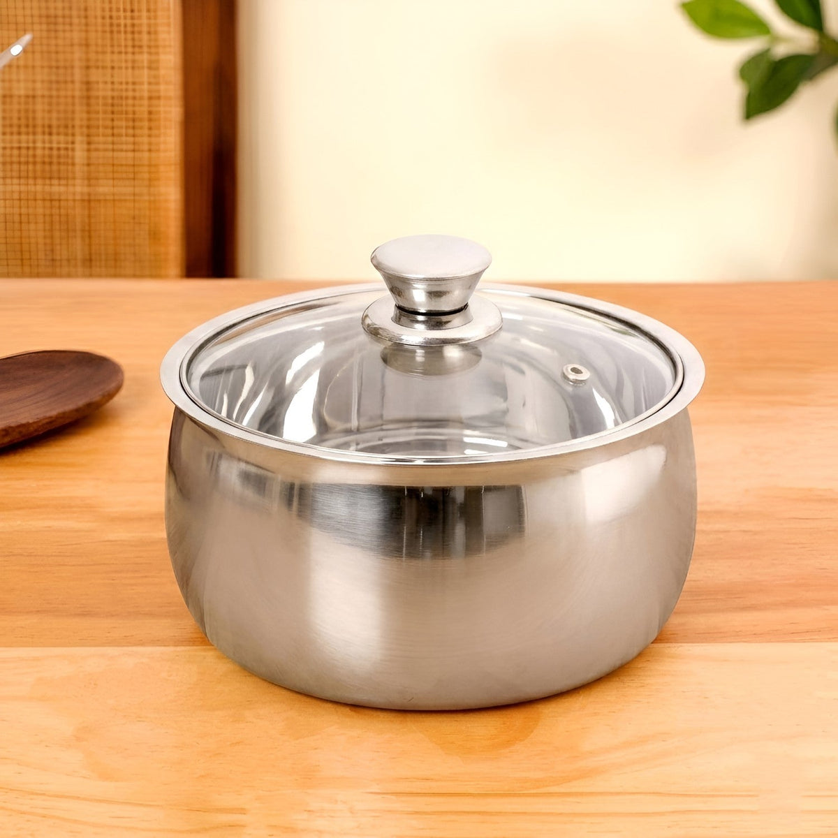 Stainless Steel Double Walled Casserole With Glass Lid 1000ml