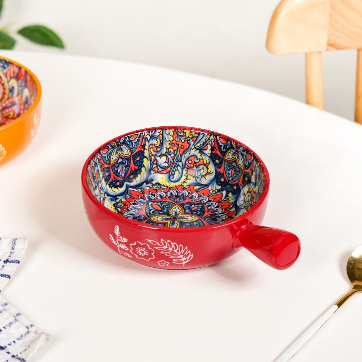 Red Mandala Melange Bowl With Handle 600ml