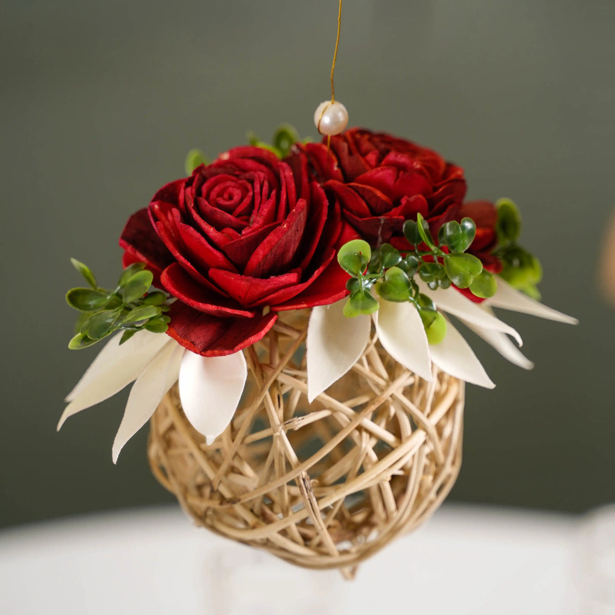 Natural Rose Rattan Hanging Decoration Sustainable Set Of 4
