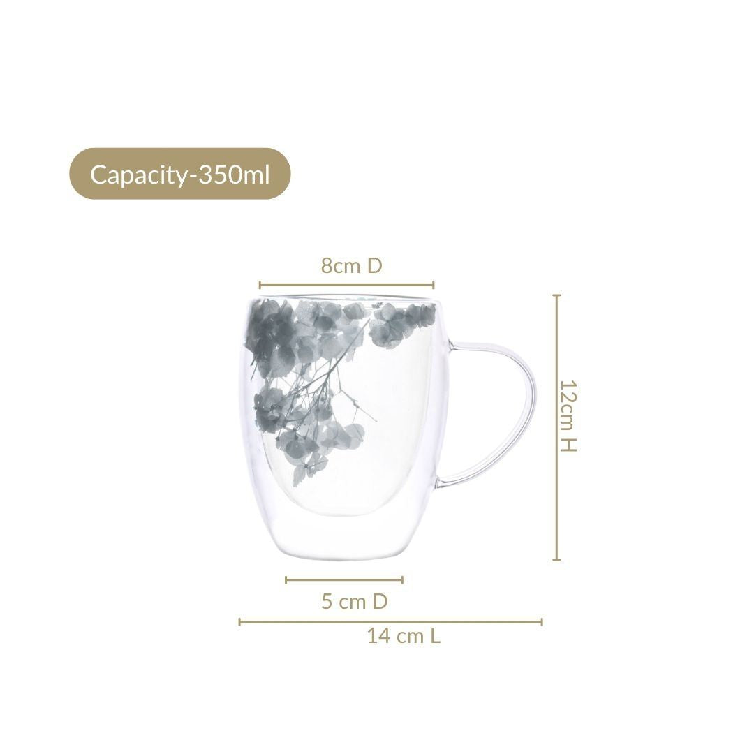Set Of 2 Double Walled Flower Coffee Mug Blue 350ml