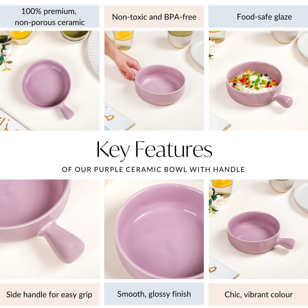 Purple Ceramic Bowl With Handle 700ml