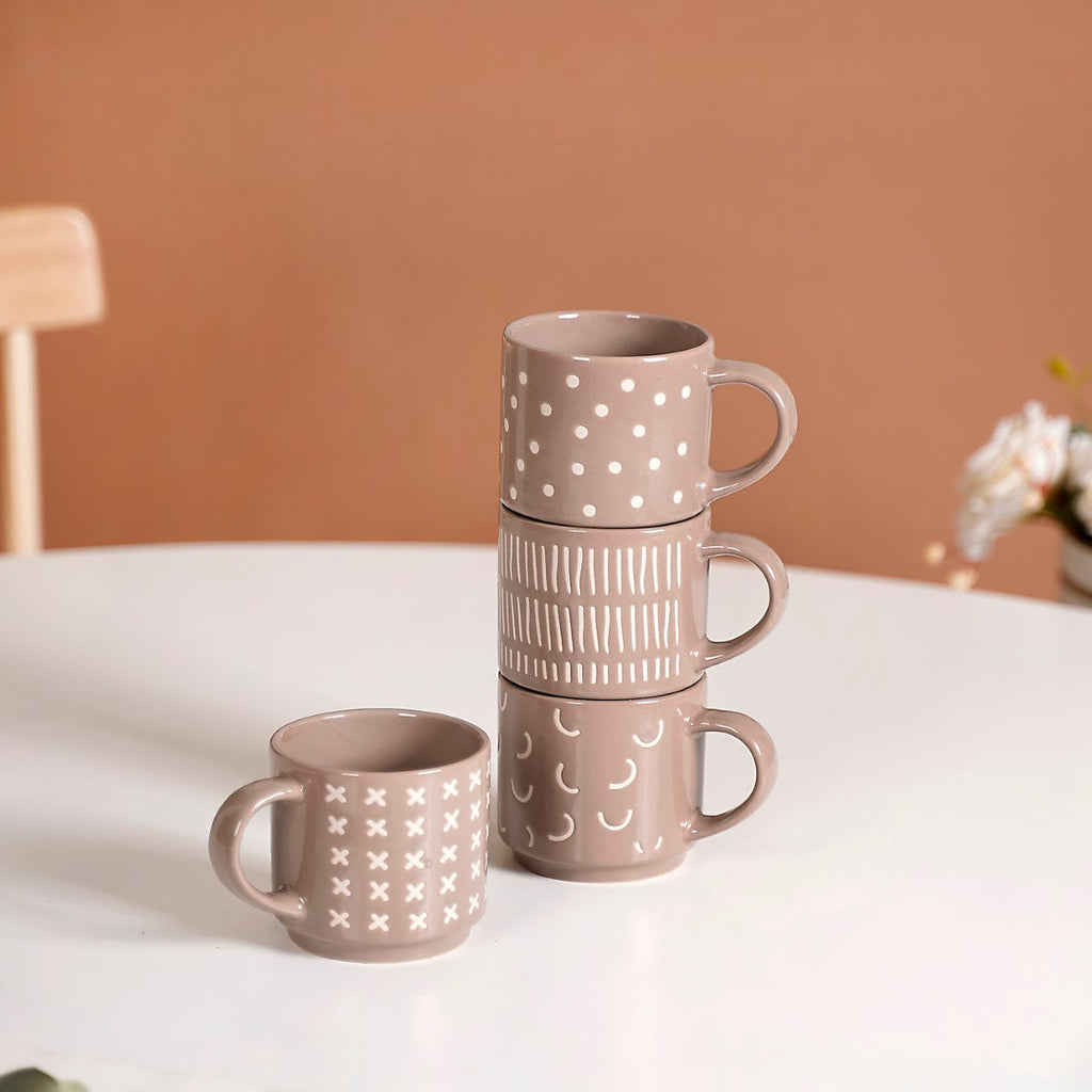 Quirky Beige Stackable Cups Set Of 4 220ml