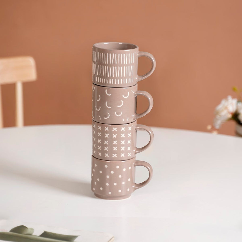 Quirky Beige Stackable Cups Set Of 4 220ml