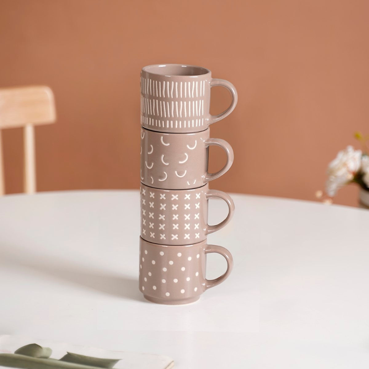 Quirky Beige Stackable Cups Set Of 4 220ml