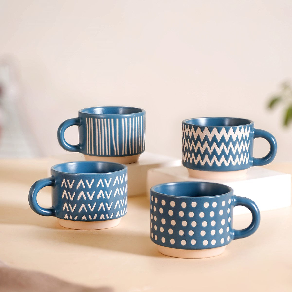 Eclectic Stackable Cups Set Of 4 With Stand Blue 100ml