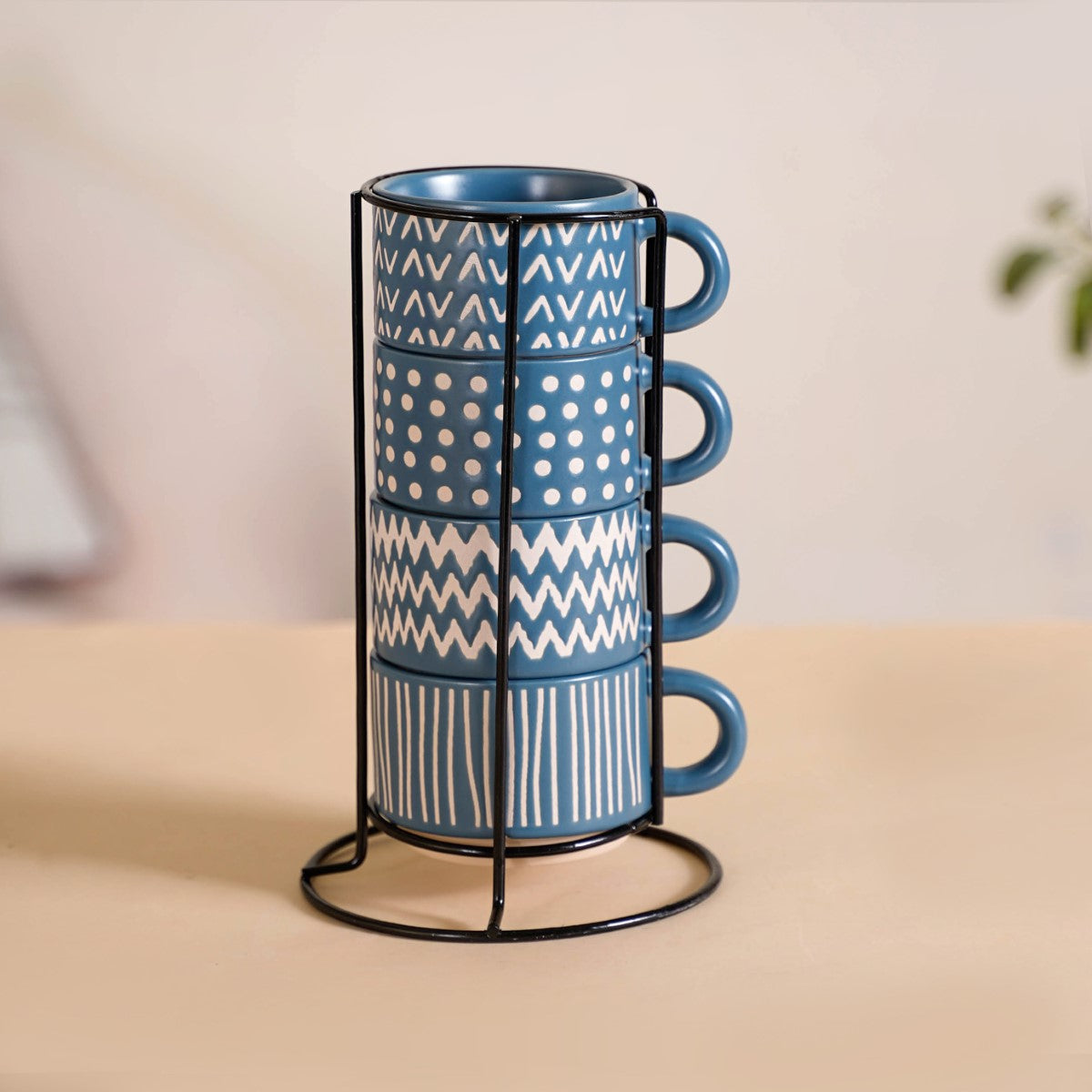 Eclectic Stackable Cups Set Of 4 With Stand Blue 100ml