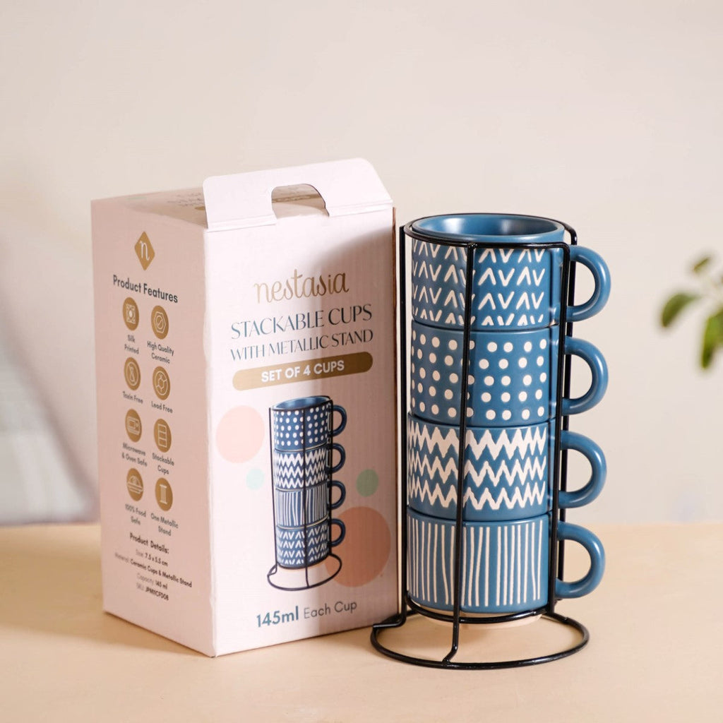 Eclectic Stackable Cups Set Of 4 With Stand Blue 100ml