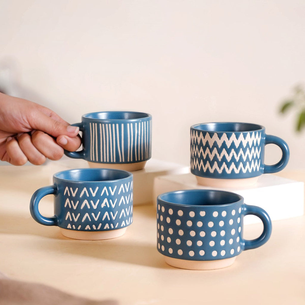 Eclectic Stackable Cups Set Of 4 With Stand Blue 100ml