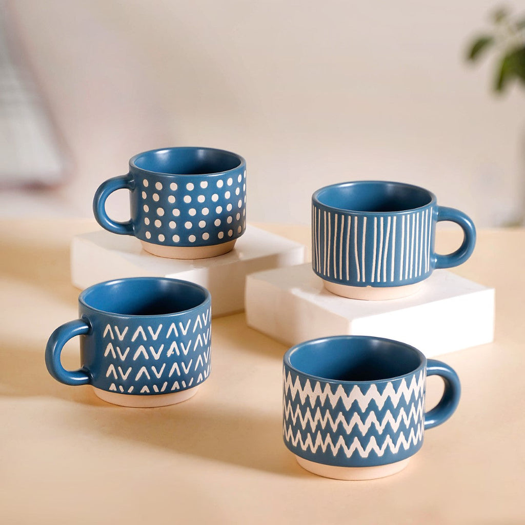 Eclectic Stackable Cups Set Of 4 With Stand Blue 100ml