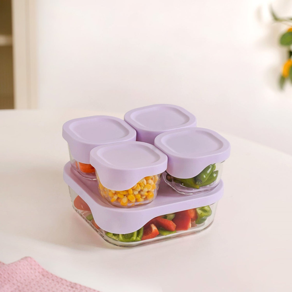 Groovo Lite Premium Borosilicate Food Container Set Of 5 220ml 1320ml