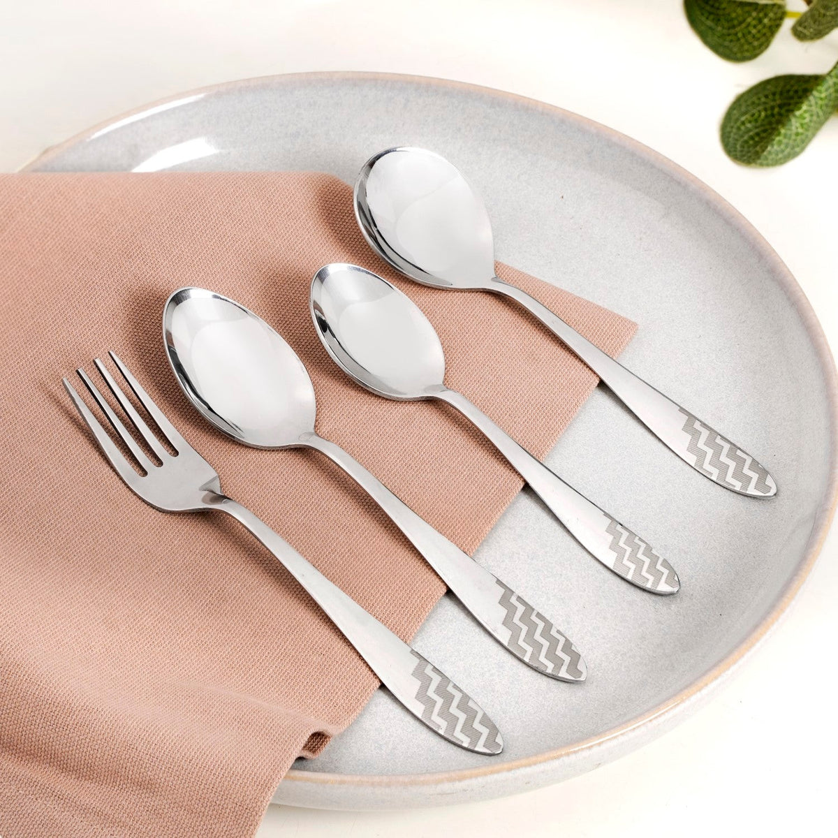 Etched Stainless Steel Cutlery With Stand Set Of 25