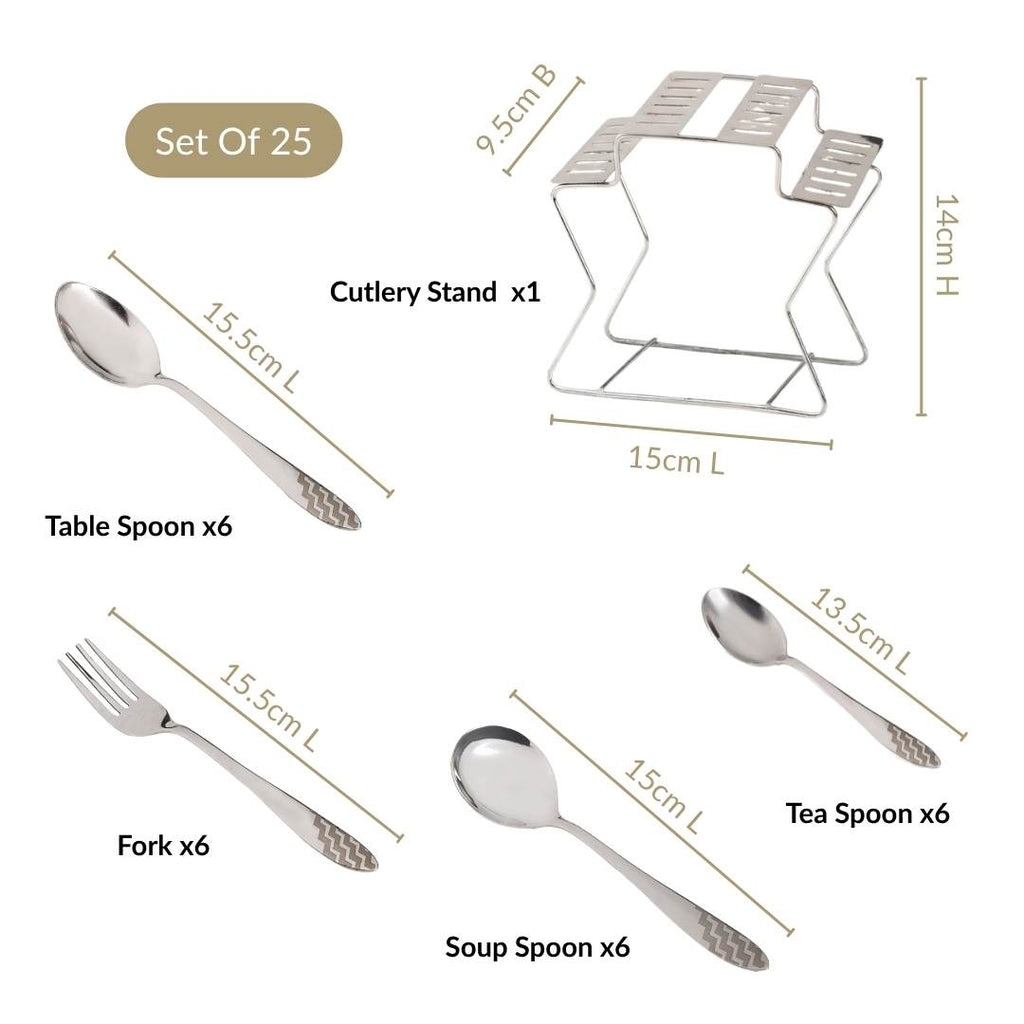 Etched Stainless Steel Cutlery With Stand Set Of 25