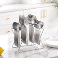 Etched Stainless Steel Cutlery With Stand Set Of 25