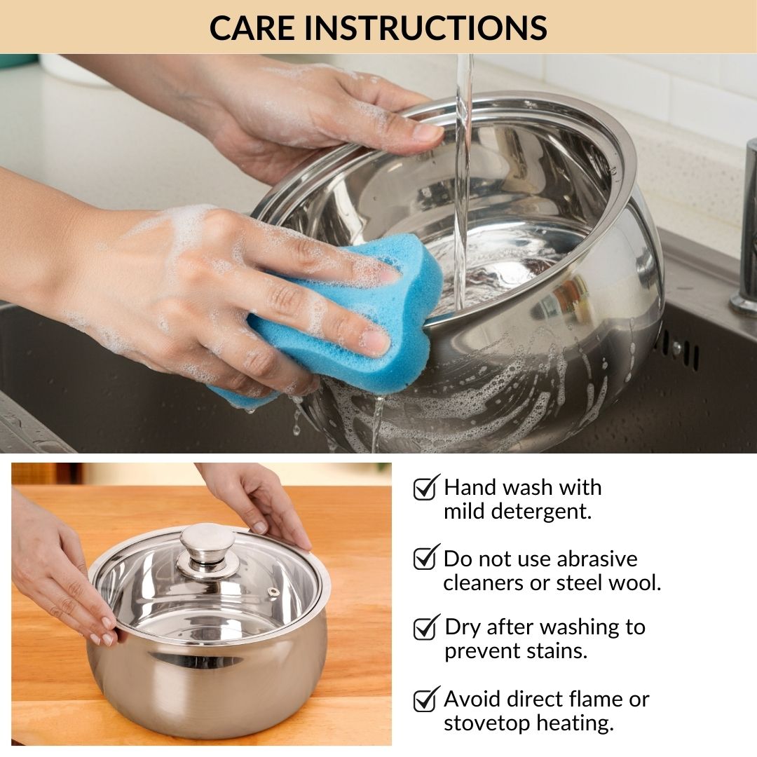 Stainless Steel Double Walled Casserole With Glass Lid 1000ml