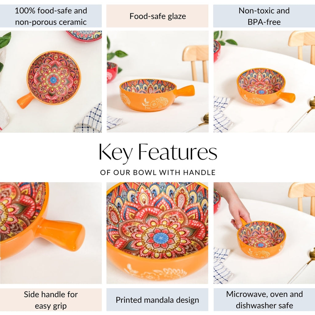 Mandala Melange Bowl With Handle Yellow 600ml