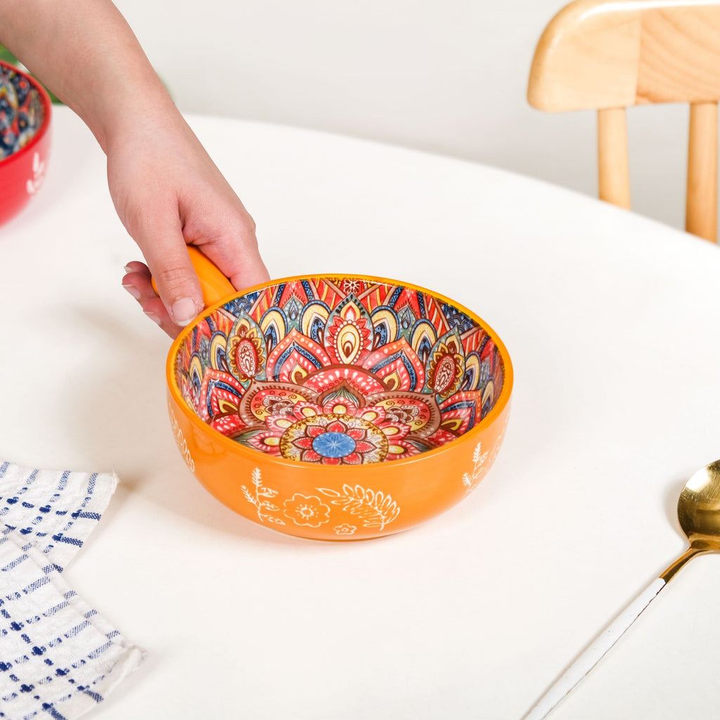 Mandala Melange Bowl With Handle Yellow 600ml