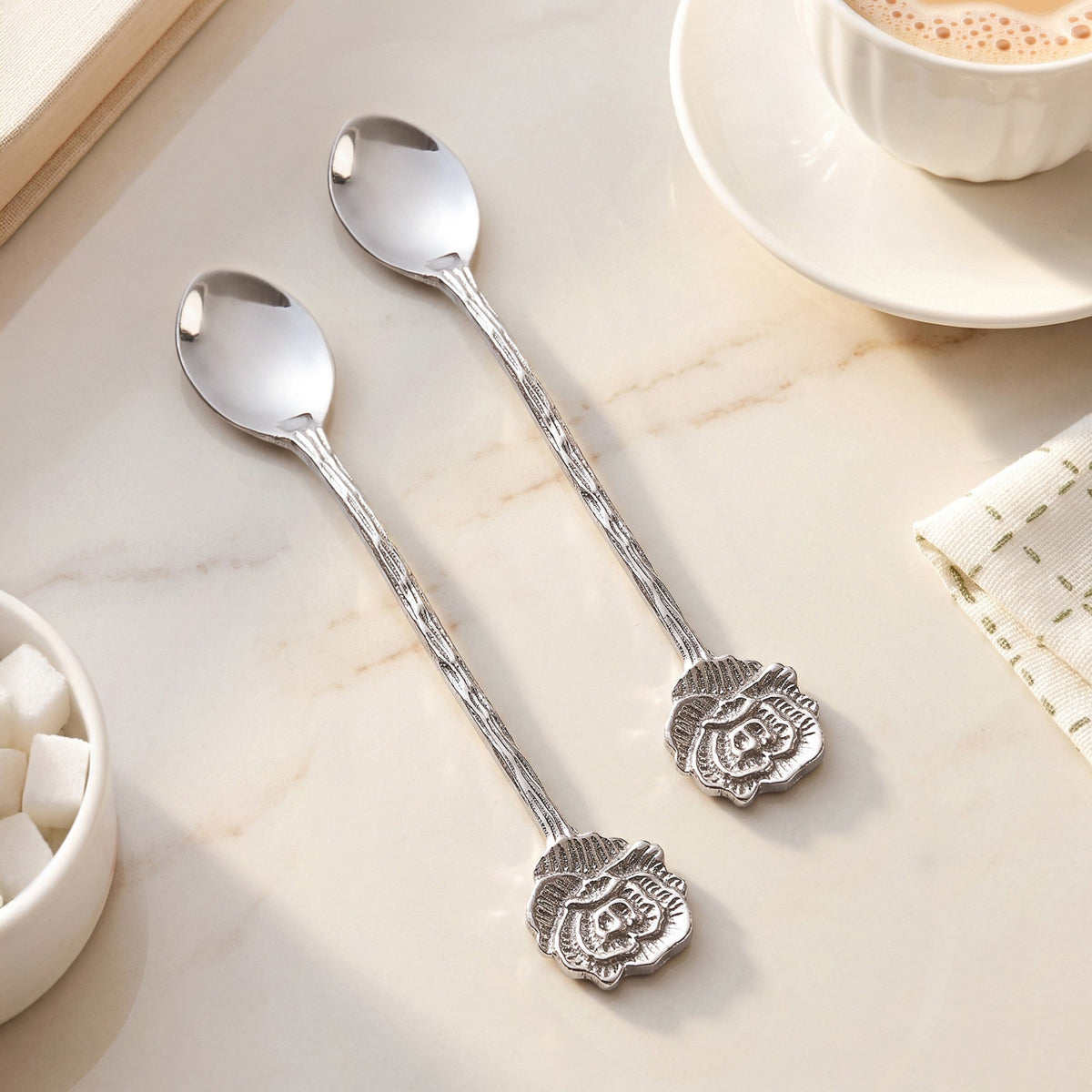 Silver Rose Brass Tea Spoon Gift Set Of 2