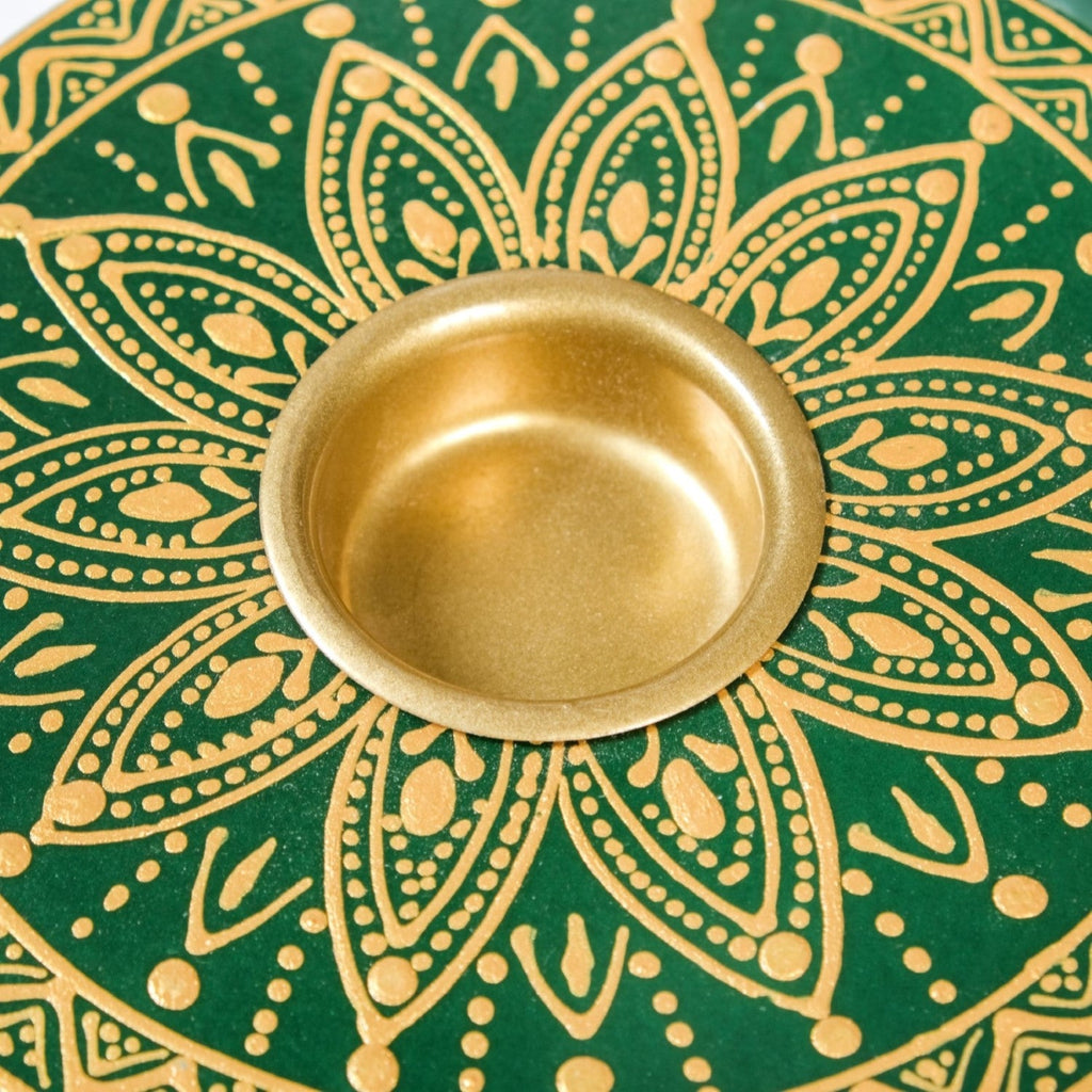 Verdant Mandala Handpainted Tealight Holder Set Of 2