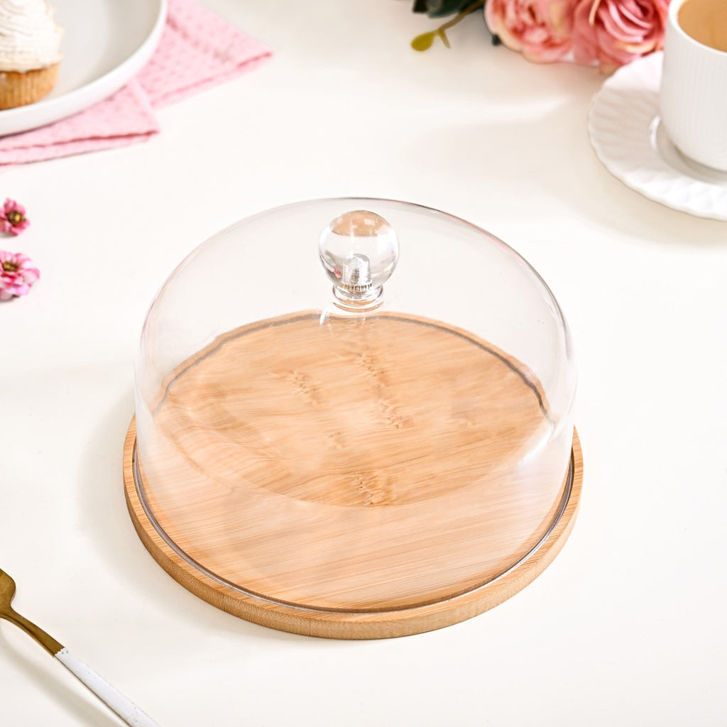 Wooden Cake Stand With Transparent Cloche 17cm