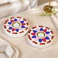 Wooden Rangoli Tealight Holder With Tealights Set Of 2